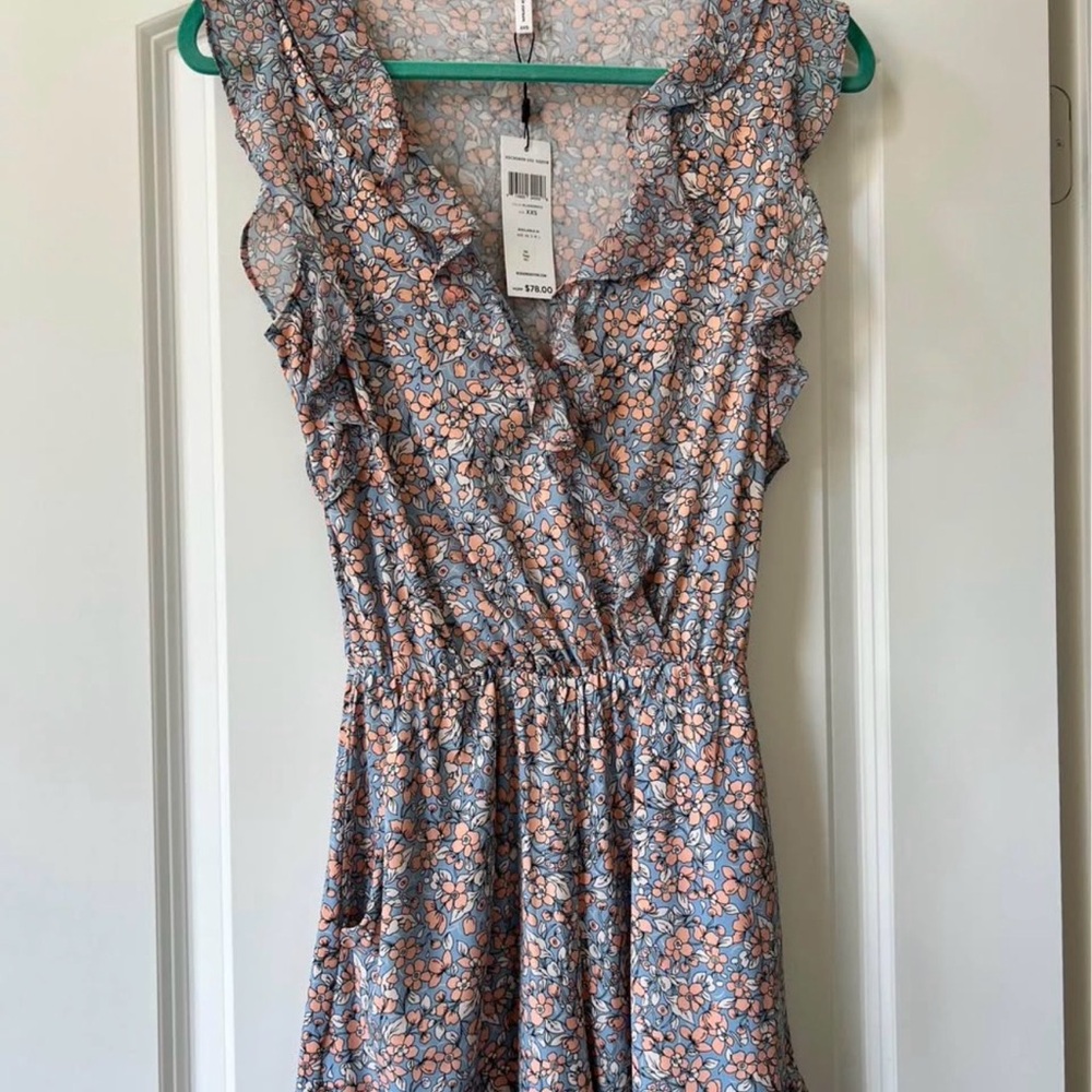 BCBGeneration Floral Sleeveless Romper in Blue and Peach